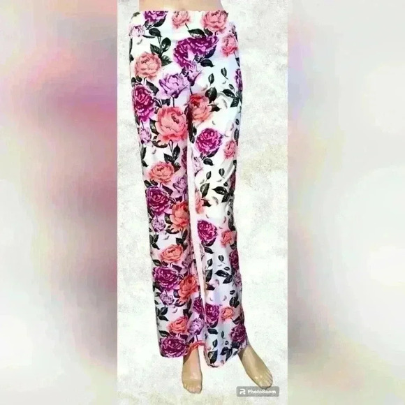 Feathers White Flowery Pants sz L - Picture 1 of 5